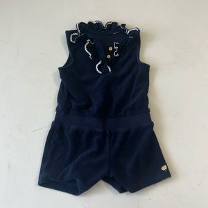 Juicy navy blue, Terri cloth romper with snap bottom 12-18 mo